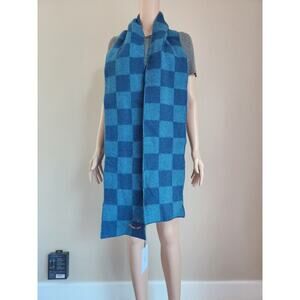 NWT PAUL SMITH Women's Checked Lambswool Scarf Blue 7'' x 82''